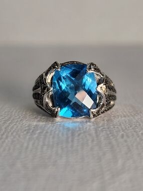 NIB Under Water Magic! 925 5ct Swiss Blue Checkerboard Topaz Ring Sz 6 Signed